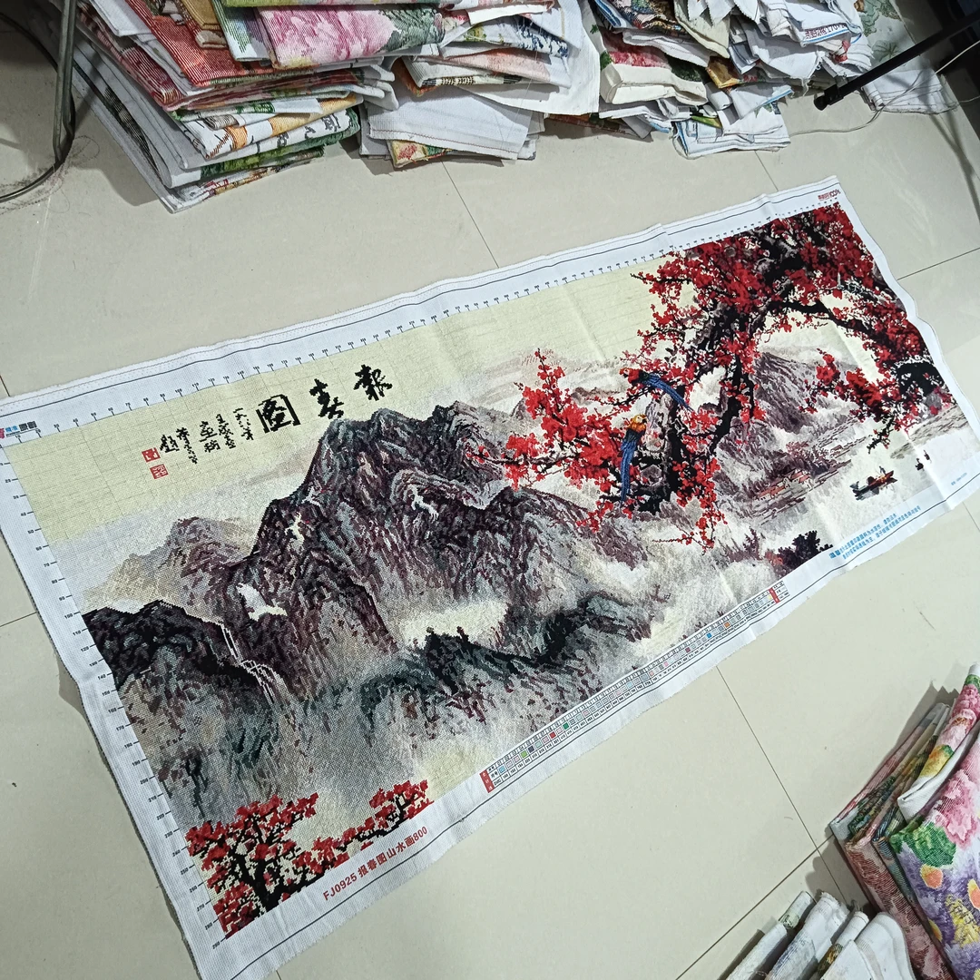 纯手工绣好的十字绣成品报春图红梅报春山水风景客厅书房装饰挂画