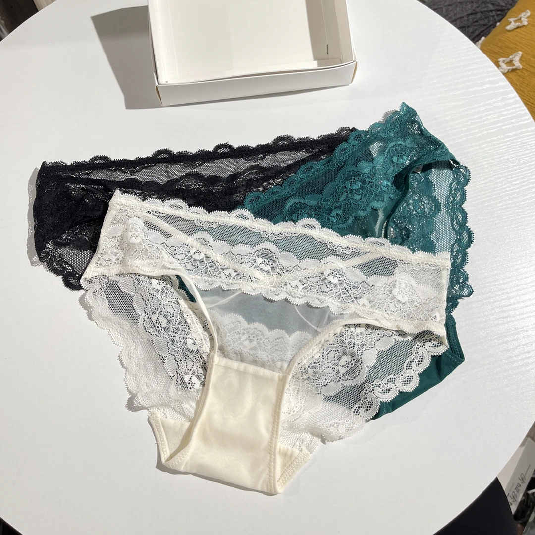 3条装 月下扶桑 秋季新款维秘纯欲低腰镂空软蕾丝女士内裤