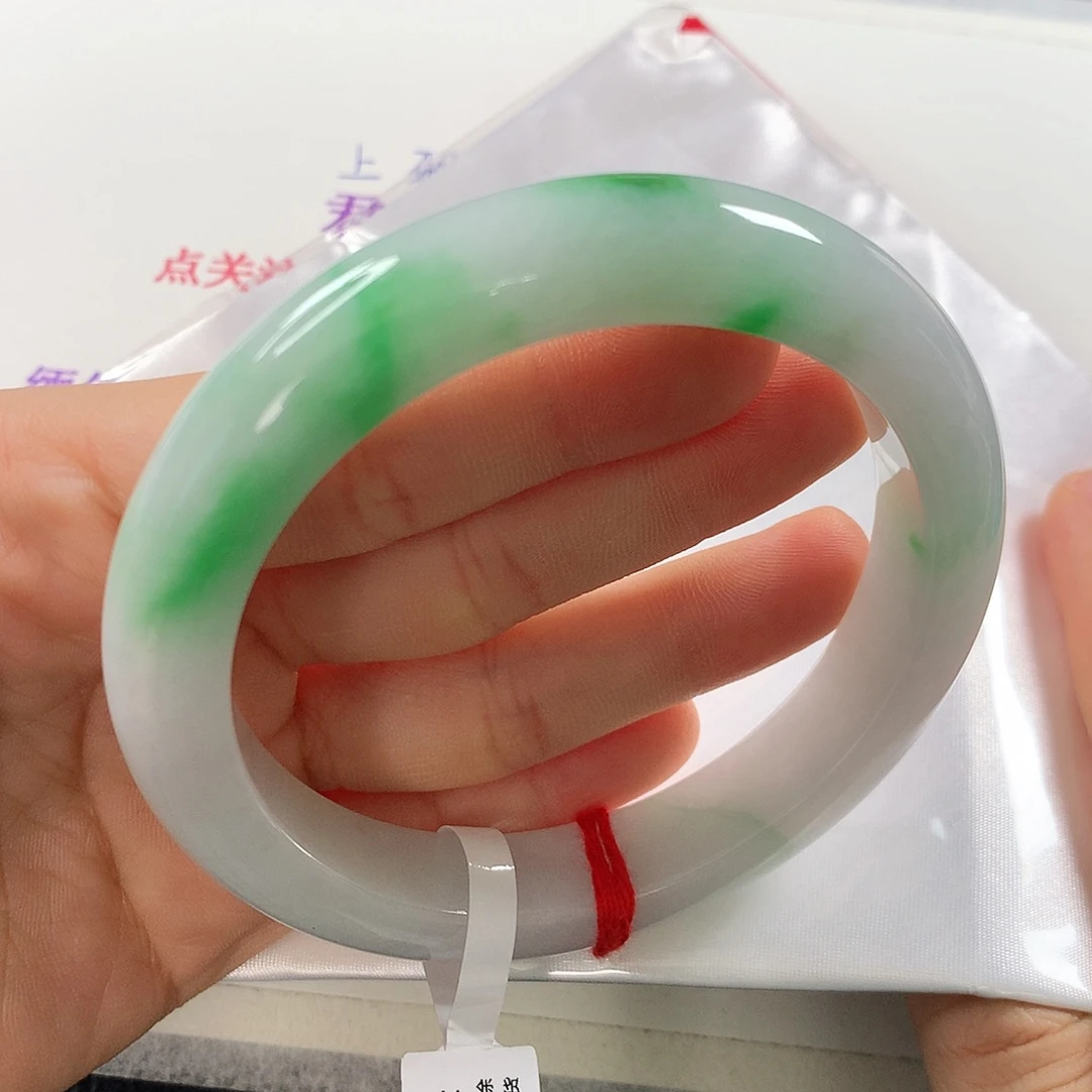 未镶嵌手镯翡翠64 65圈白底青②④②大圈捡漏