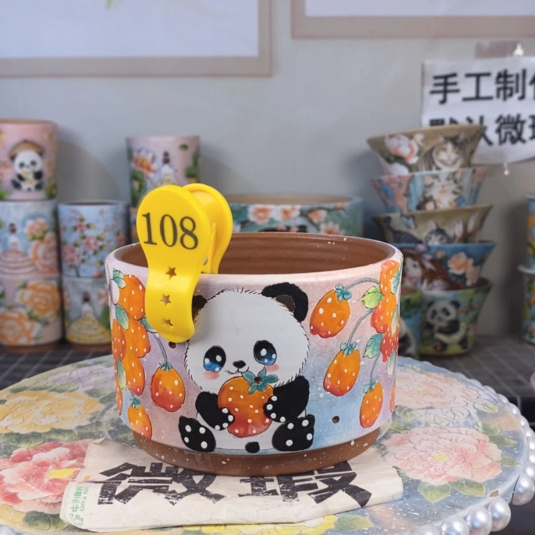 紫砂花盆红陶手绘花盆