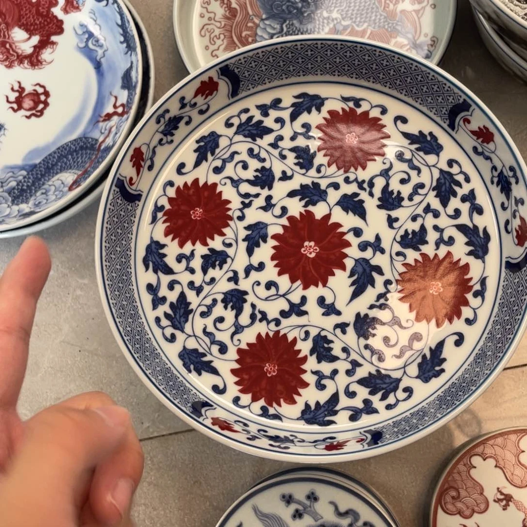 瓷片景德镇釉里红缠枝莲大壶承