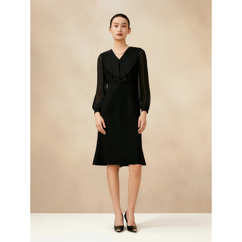Song of Song歌中歌显瘦气质长袖轻奢黑色春季连衣裙5C65105450