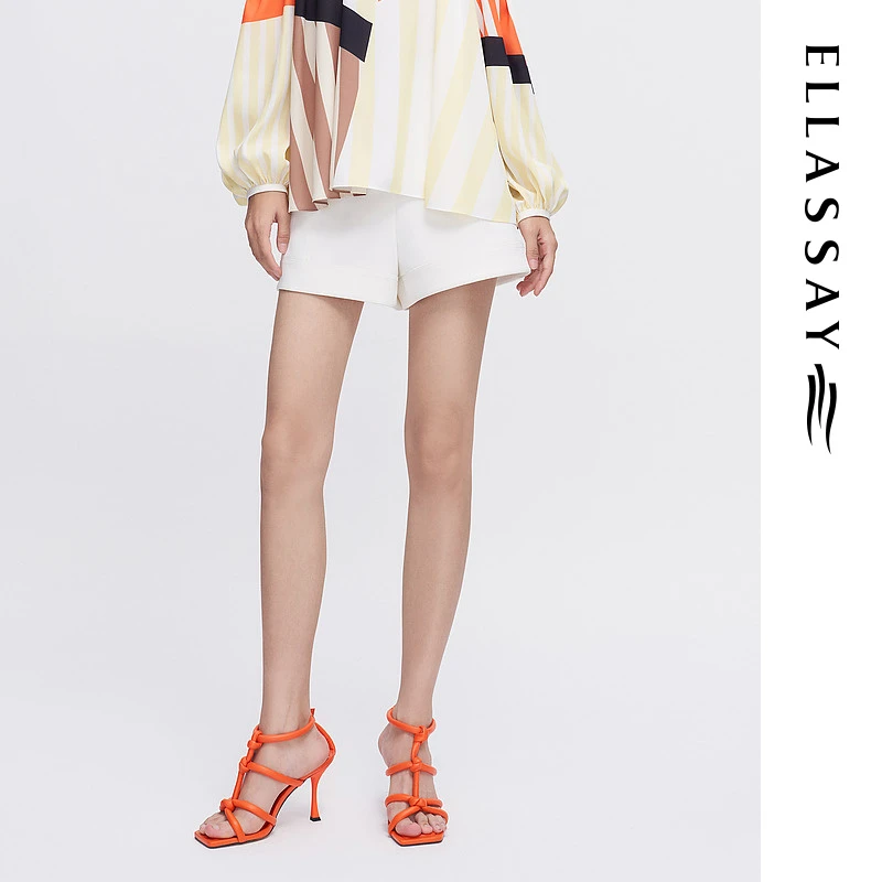 【晨粉专享价】歌力思新款肌理三醋酸休闲白色高腰短裤女K018