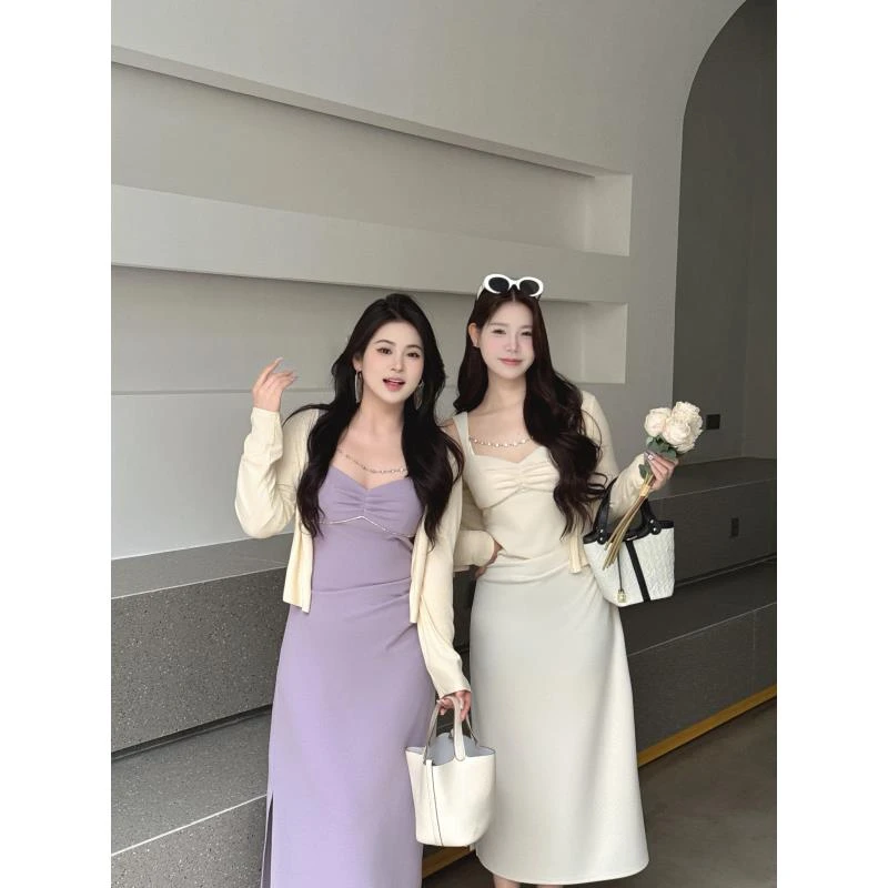 现货【嘎嘎】欧若风胖MM大码气质开衫+连衣裙两件套888D+02108D