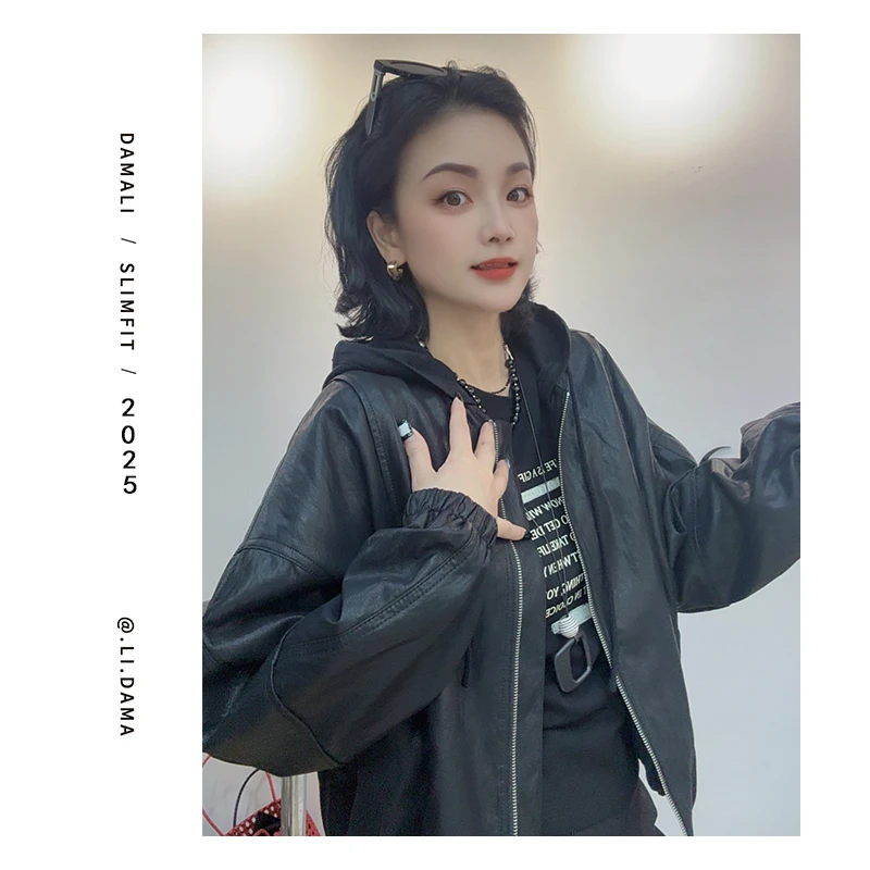 大码利-秋上新【连帽皮衣】欧韩小众设计款皮衣外套女秋季533