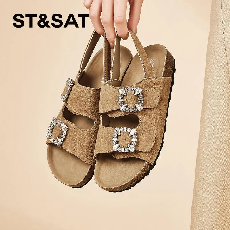 星期六真皮厚底勃肯网红女夏季外穿2025新款时尚沙滩鞋钓鱼博肯鞋