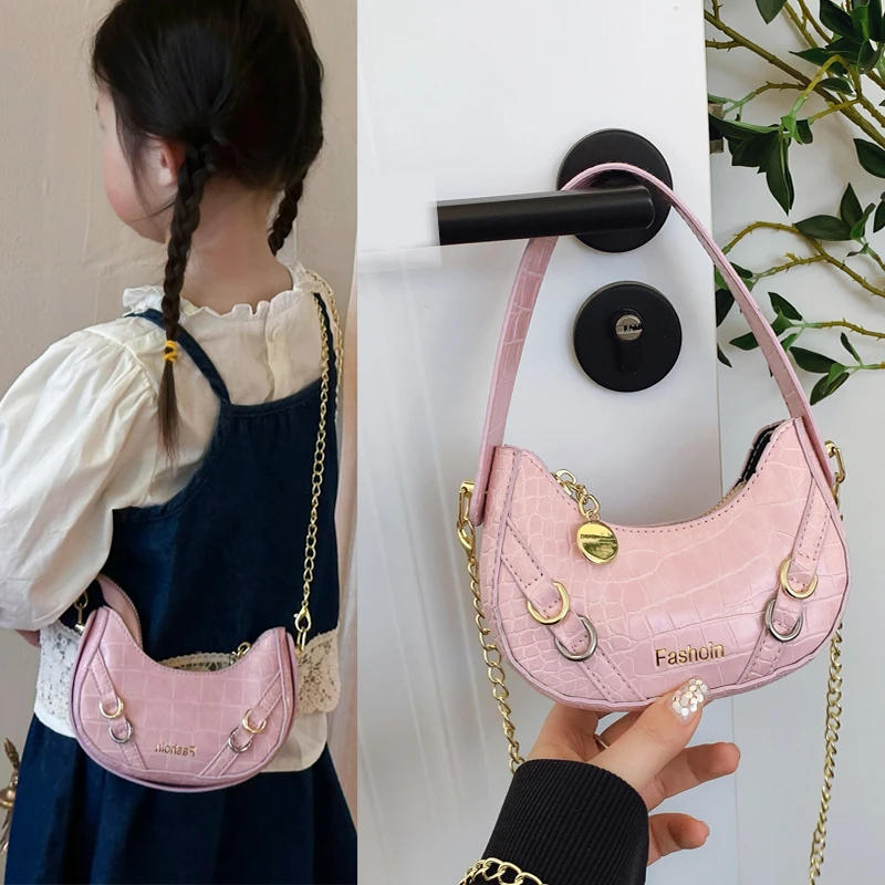 小女童拉链手提斜挎圆包小众设计感迷你腋下包儿童时尚辣妹口红包