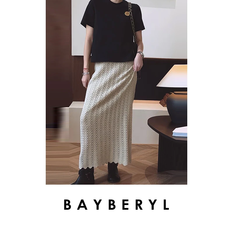 BAYBERYL老贝波米裙*钩针度假松紧气质春针织半身裙YQ5B2435