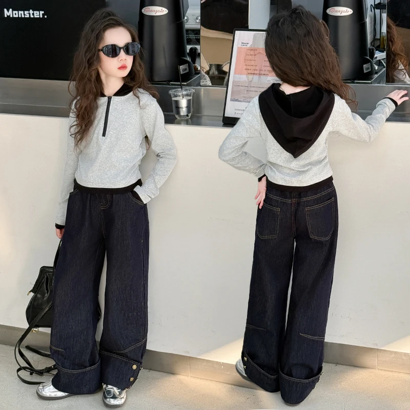 女童春装套装2025新款6-12岁潮酷中大童时髦洋气休闲运动两件套