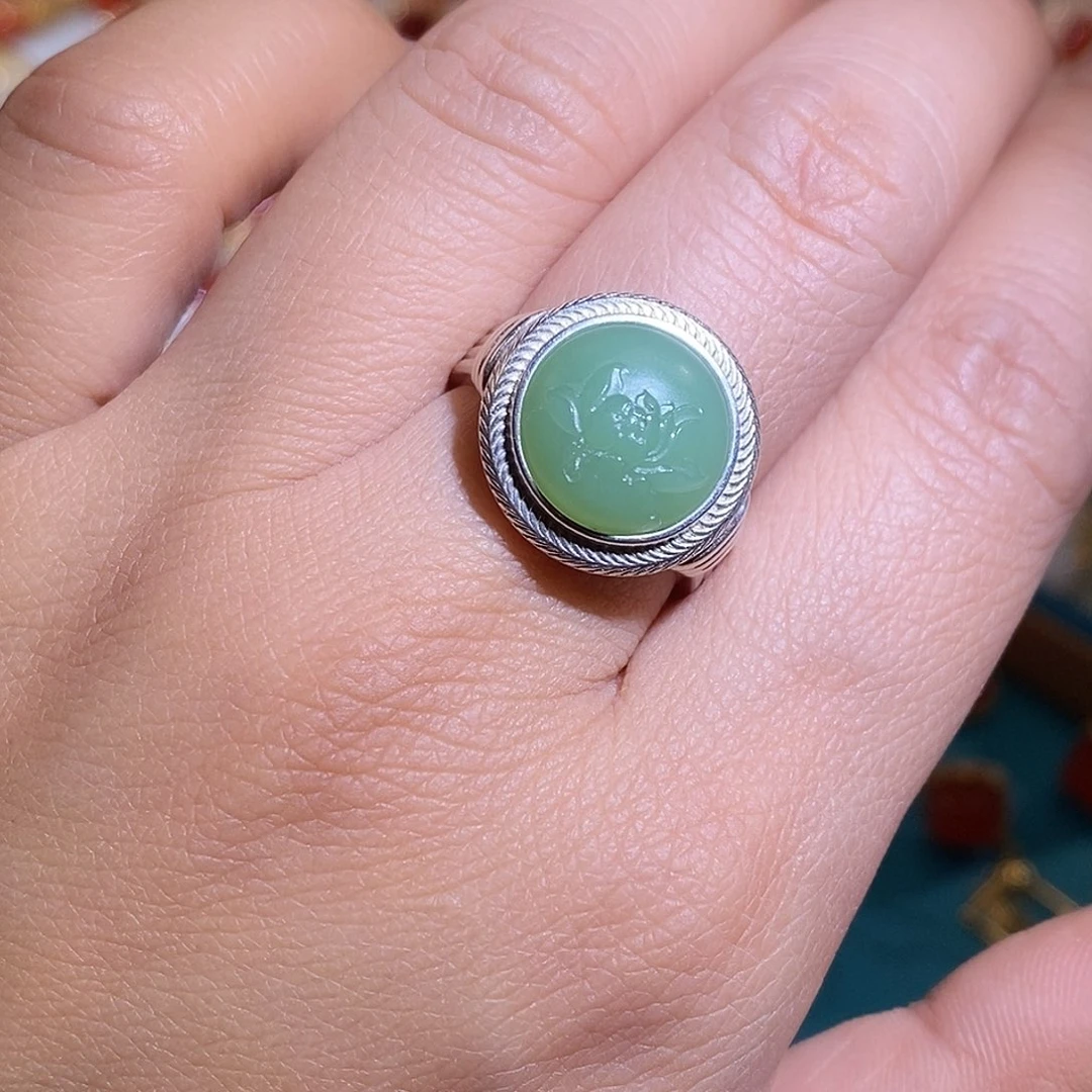 和田玉银S925镶嵌戒指