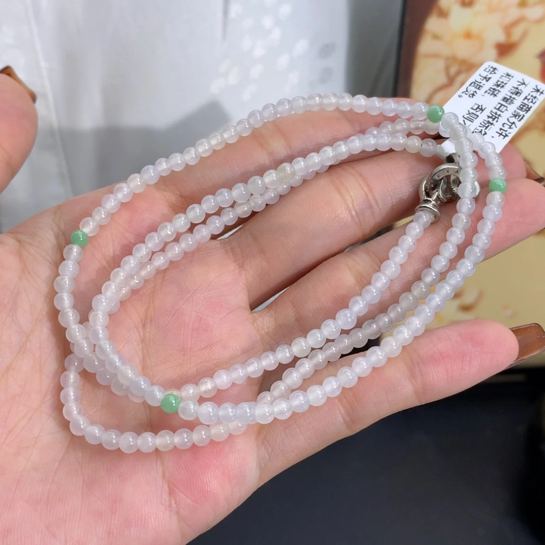 翡翠未镶嵌手串卡3.5胶润白冰小米项链