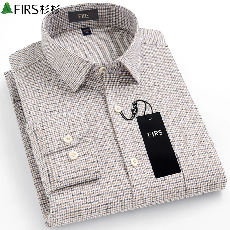 杉杉秋季纯棉长袖格子衬衫磨毛亲肤显瘦修身高档商务口袋男款衬衣