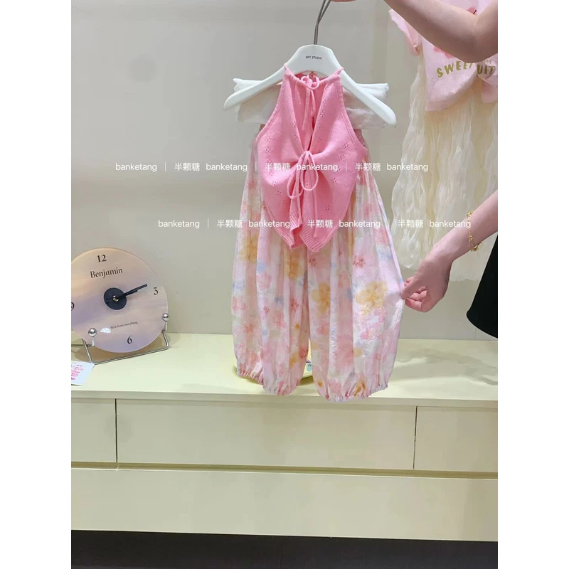 【清仓 no退no还】女童粉色针织镂空吊带背心51036-51097