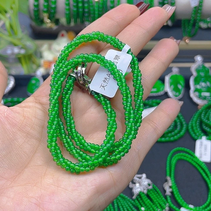 翡翠未镶嵌颈饰高冰正阳绿麻花项链
