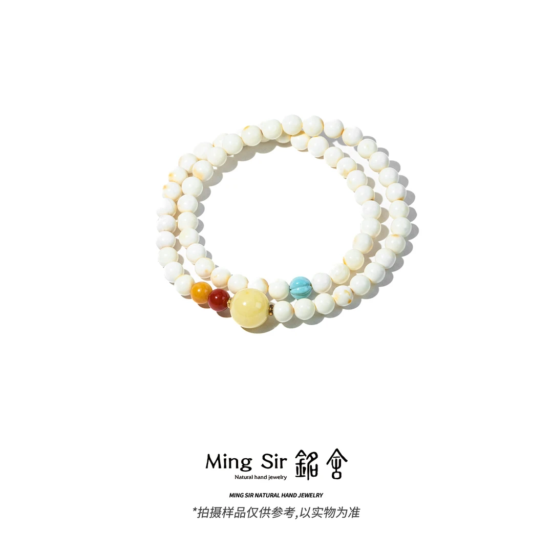 【铭舍 传奇微瑕】天然俄料白蜜双圈手链瓷白花蜡设计师款多圈手串
