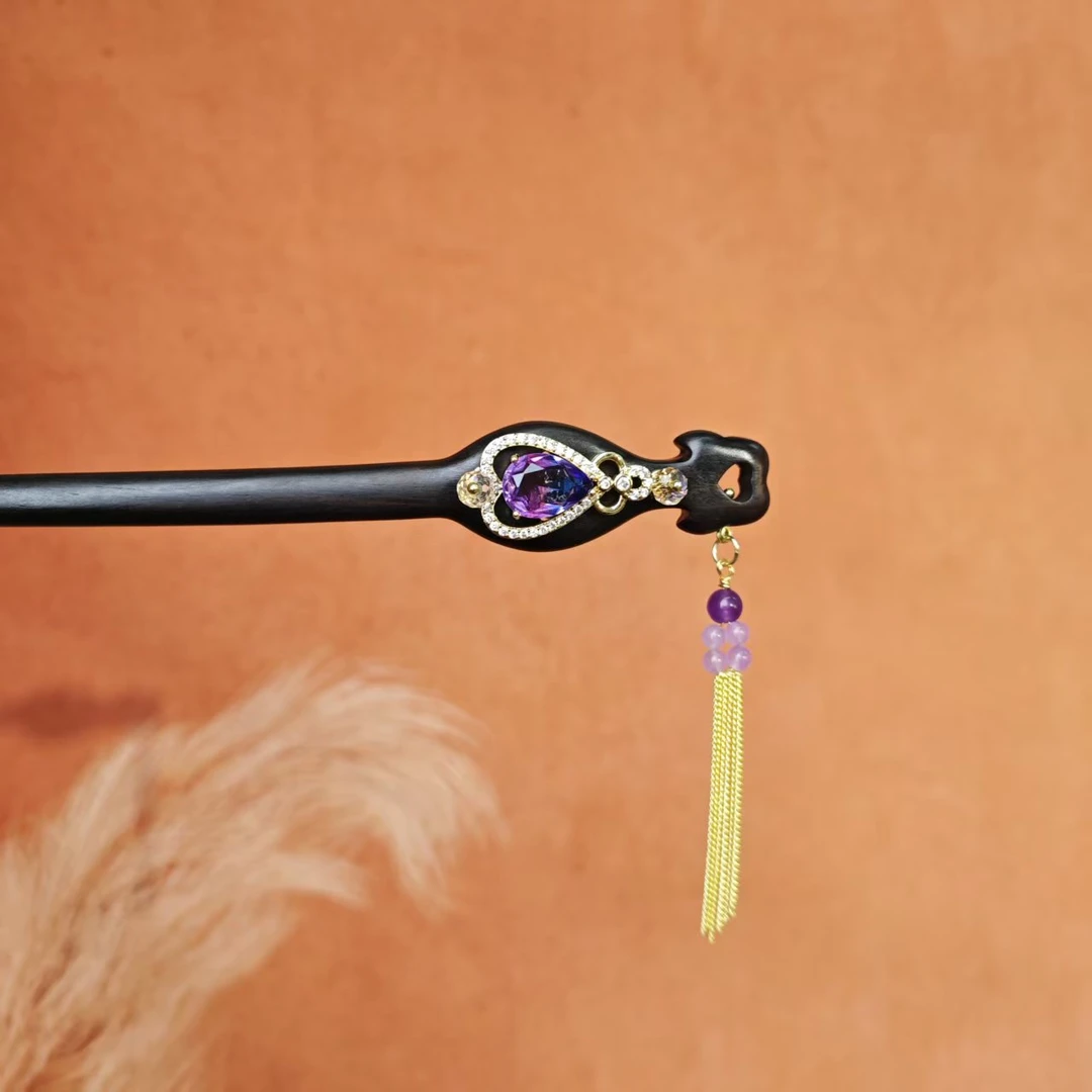 炑歌K461原创紫色琵琶流苏18公分时尚气质百搭发簪