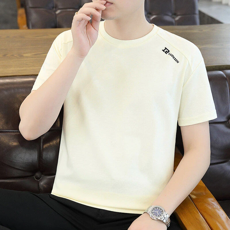 2025夏季潮流百搭短袖青年坎肩刺绣圆领简约休闲短袖T恤男士