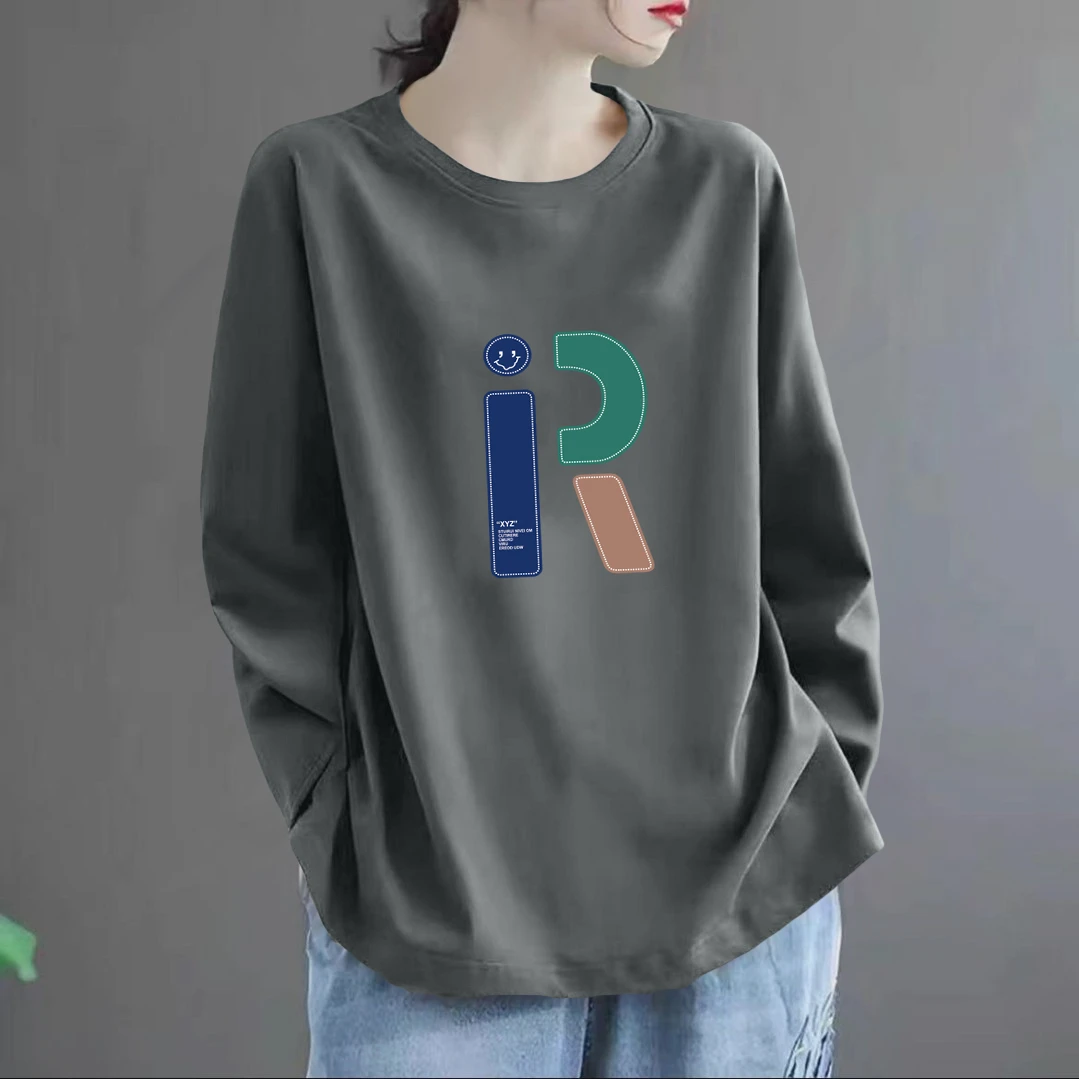 长袖t恤女款秋衣宽松休闲大码打底衫遮肚子秋衣洋气春秋上衣外穿