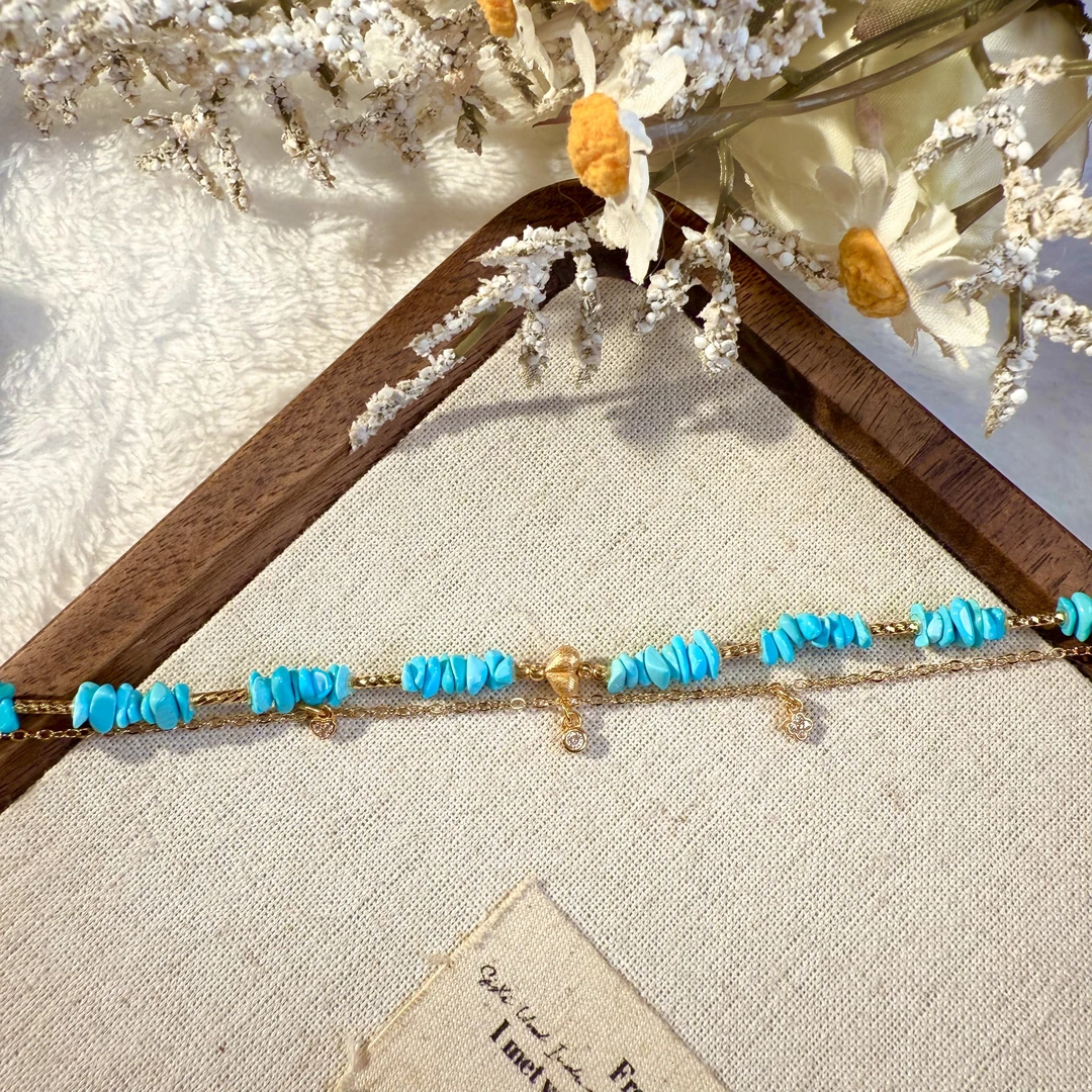 原矿绿松石糖豆双链设计款925银手链