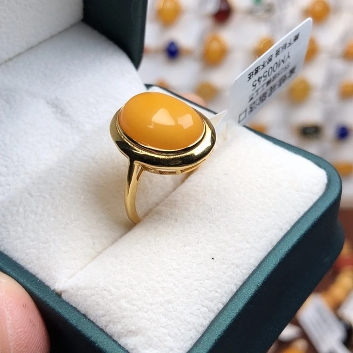 蜜蜡银S925镀金镶嵌戒指