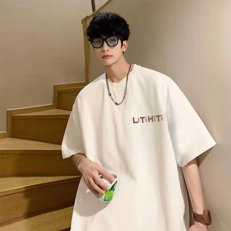 夏季百搭潮流港风ins男士上衣半袖宽松休闲印花T恤2025年夏季新款