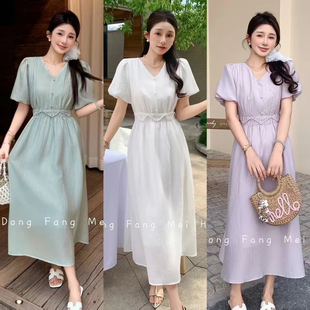 美美推荐25167东方玫慧子新款V领连衣裙女中长款显瘦裙子