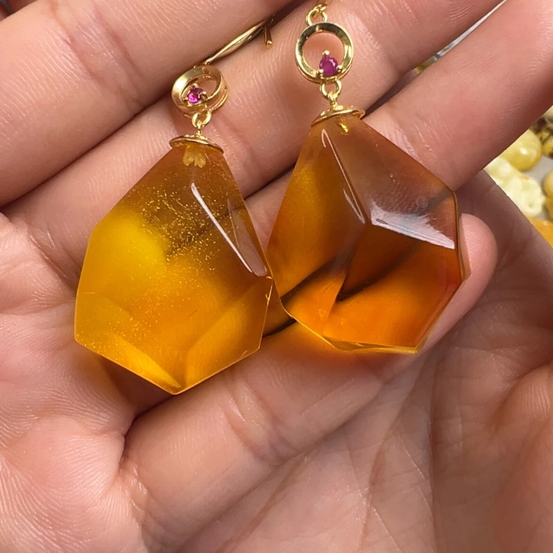 琥珀银S925镀金镶嵌裸石琥珀