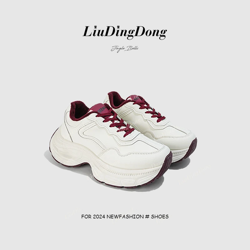 2025秋冬季新款增高流行时尚百搭休闲单里加绒保暖皮面老爹鞋女LQ