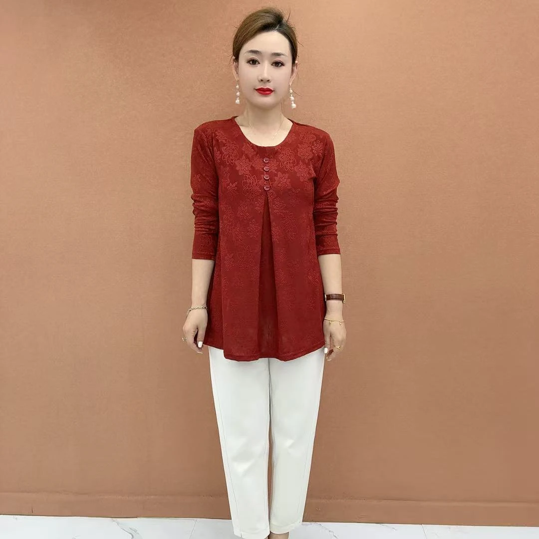 中年妈妈时尚春秋打底衫2025新款中老年女装秋装洋派遮肚