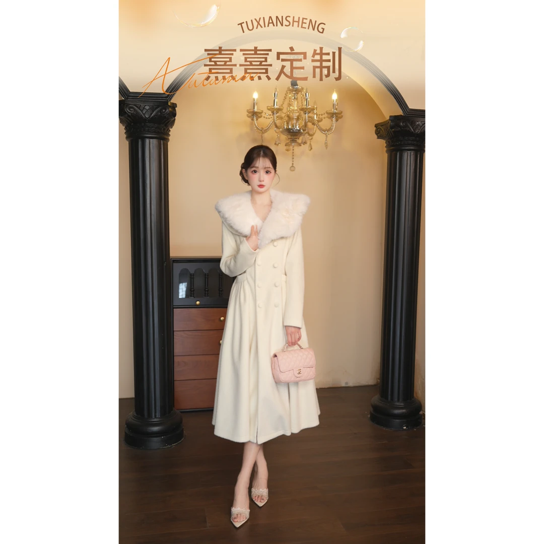 1店-133【熹熹定制】长款包袖修身型毛呢外套女装保暖时尚JXK638