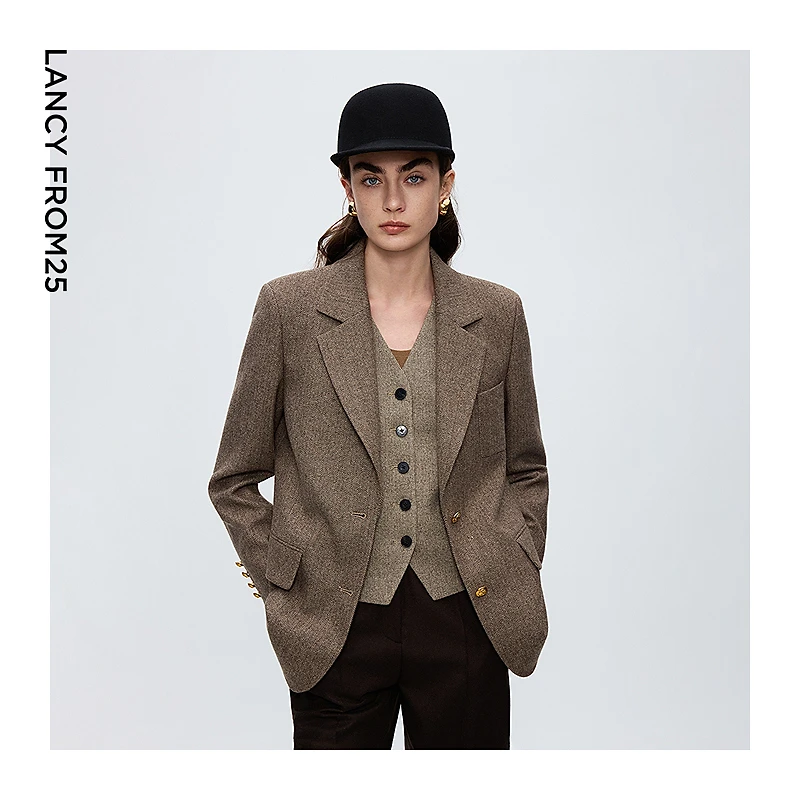 【高智系列】朗姿羊毛平驳领通勤西服气质高级感2025年冬季新款