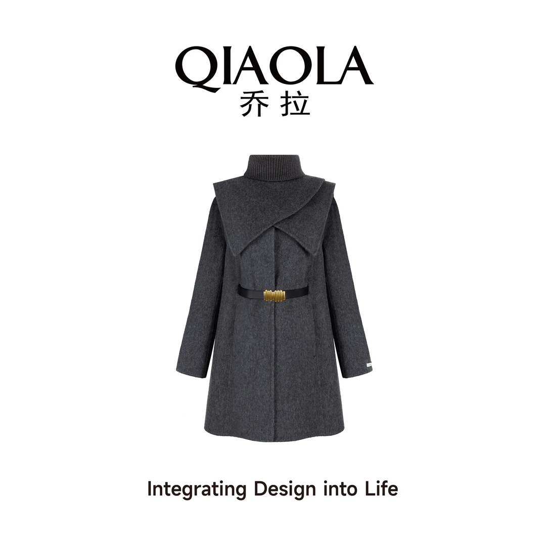 QIAOLA/乔拉【暮光围城】秋冬季双面绵羊毛毛呢披肩设计外套