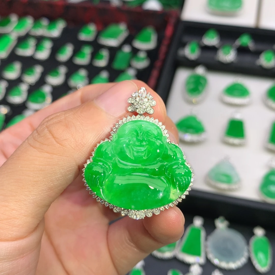翡翠18K金镶嵌吊坠(不含链)