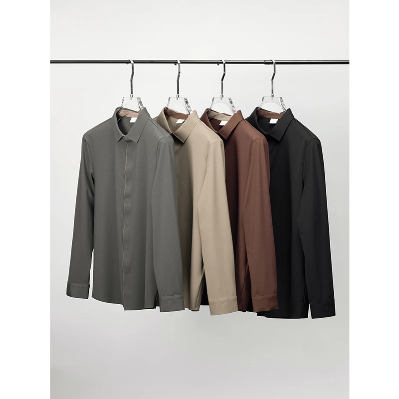 ★【优雅典范】秋季男士华夫格暗扣撞色长袖高弹衬衫 GT28