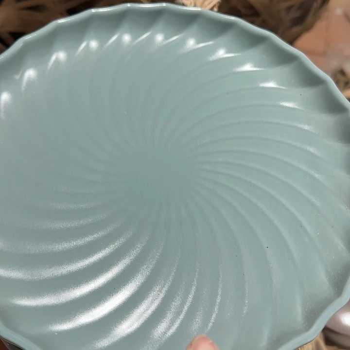 外贸陶瓷炫纹灰蓝色餐盘微瑕