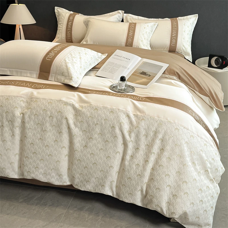 A类100%全棉长绒棉四件套纯棉刺绣家用高端床单被套四季床上用品