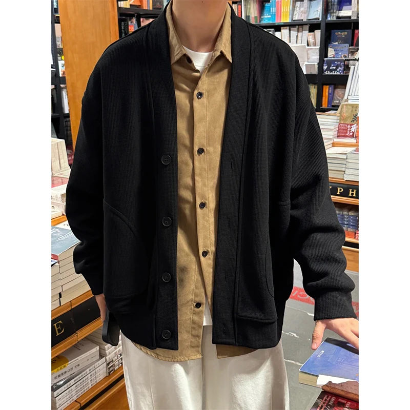 慵懒风v领卫衣男女同款美式复古oversize开衫外套潮牌痞帅夹克秋