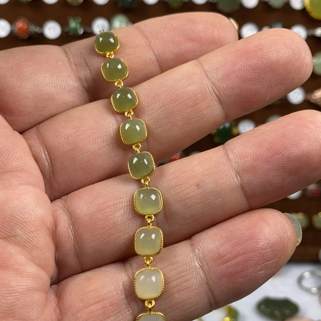 和田玉戒指银S925镀金镶嵌