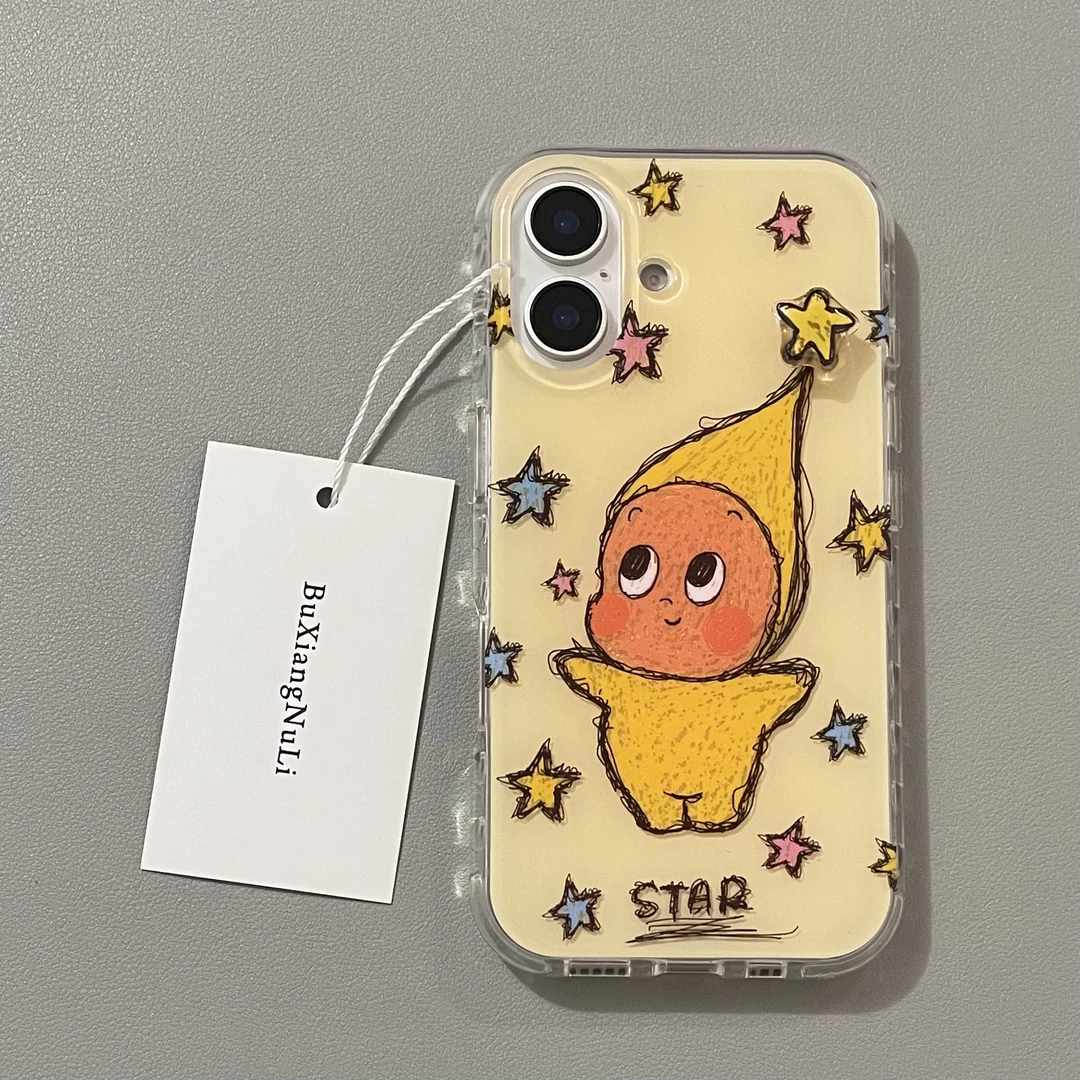趣味绘画潦草长帽星星人适用苹果16pro手机壳iPhone15全包14/13