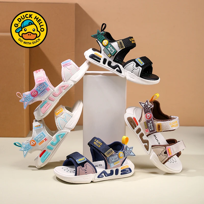 小黄鸭男童露趾沙滩凉鞋2025夏季新款中大童小女孩防滑儿童凉鞋潮