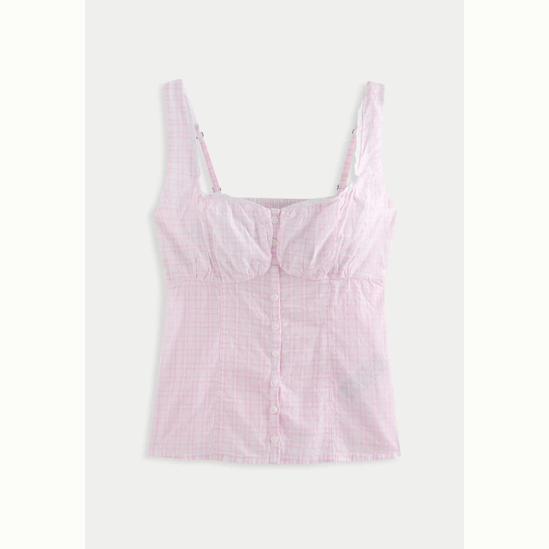 Hollister25秋季新款辣妹性感格子低领短款背心女装340-5447