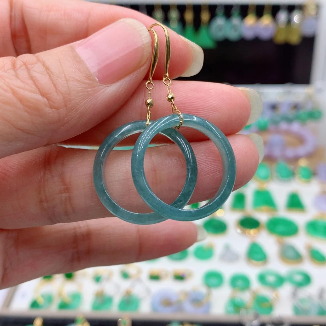 翡翠18K金镶嵌耳饰