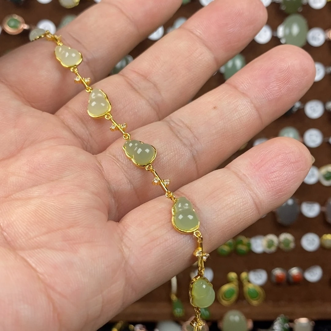 和田玉（碧玉）戒指银S925镀金镶嵌