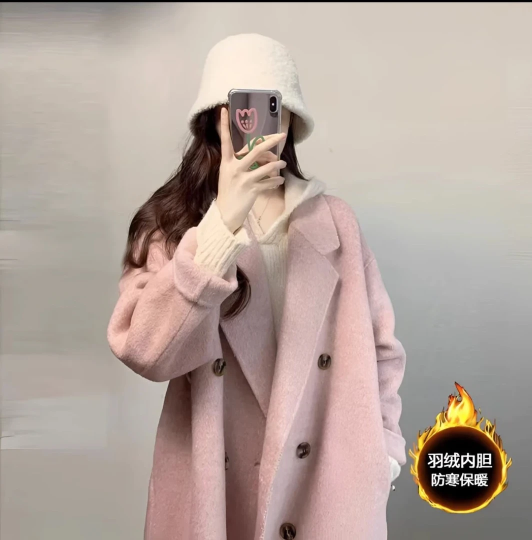碳灰羽绒内胆呢子大衣女高级感2025年冬季爆款小个子羽绒毛呢外套