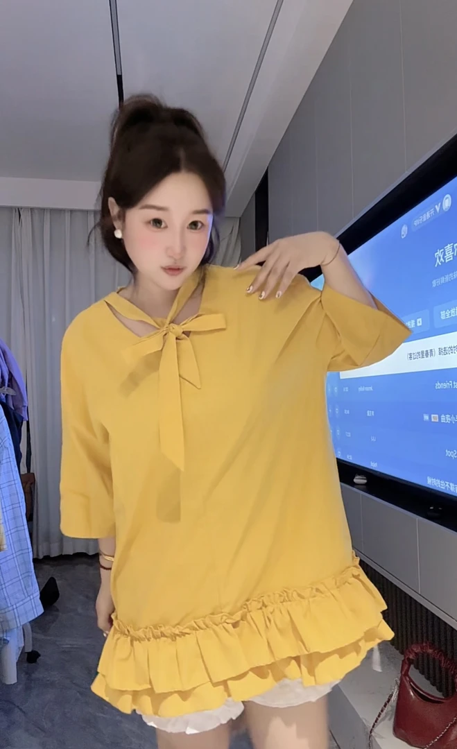 「小吴家」韩系纯色木耳边短袖长衫➕夏新款宽松显瘦设计感花边短裤