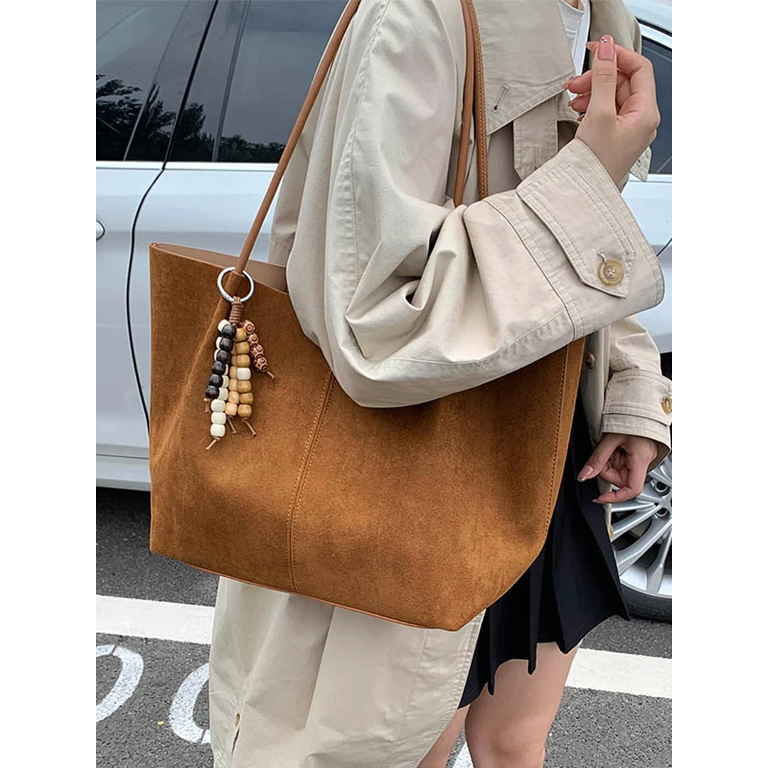 大容量覆古休闲单肩包女2025秋冬新款麂皮绒腋下包上班通勤托特包