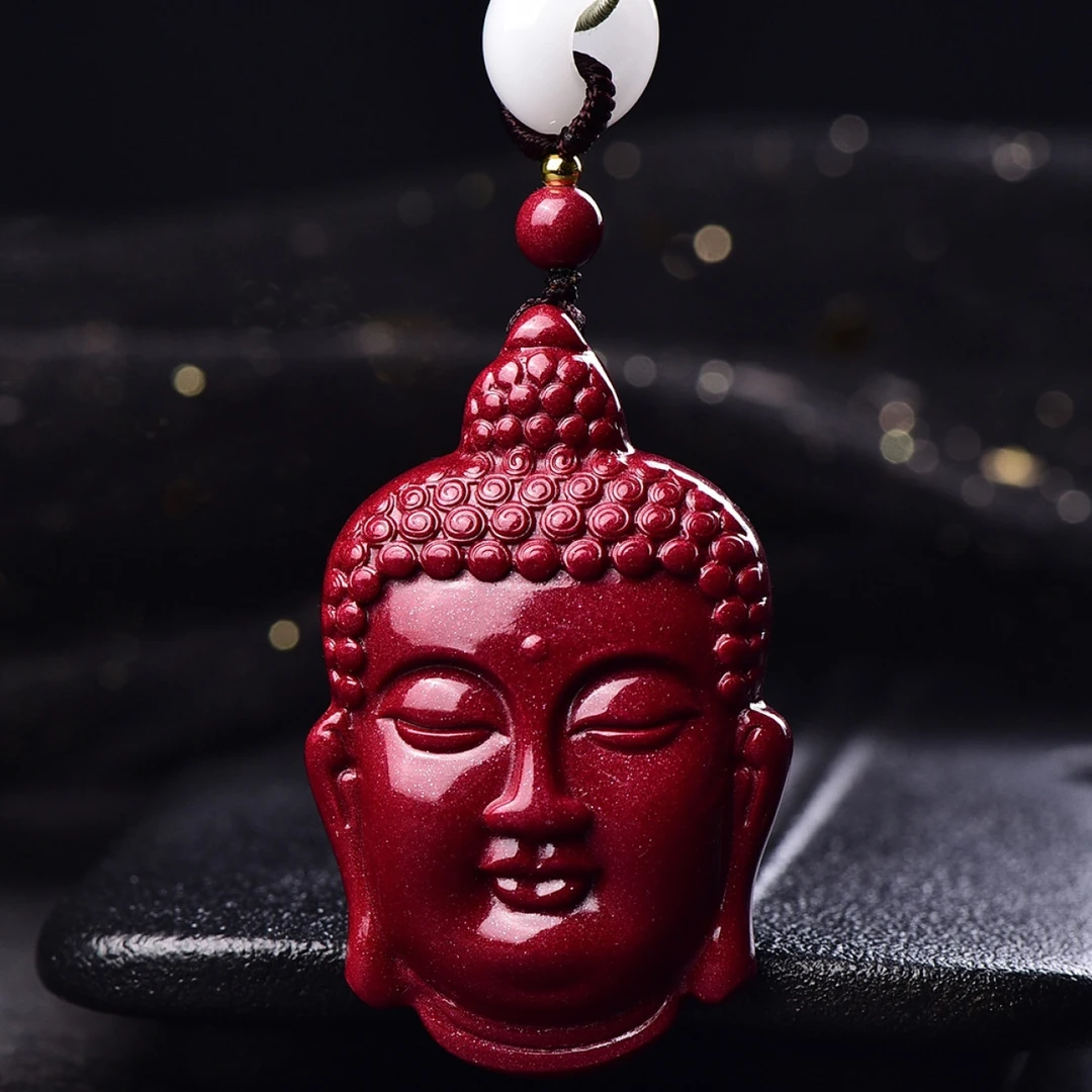 含辰砂工艺品朱砂紫金砂佛头吊坠释迦牟尼佛保佑平安项链护身饰品