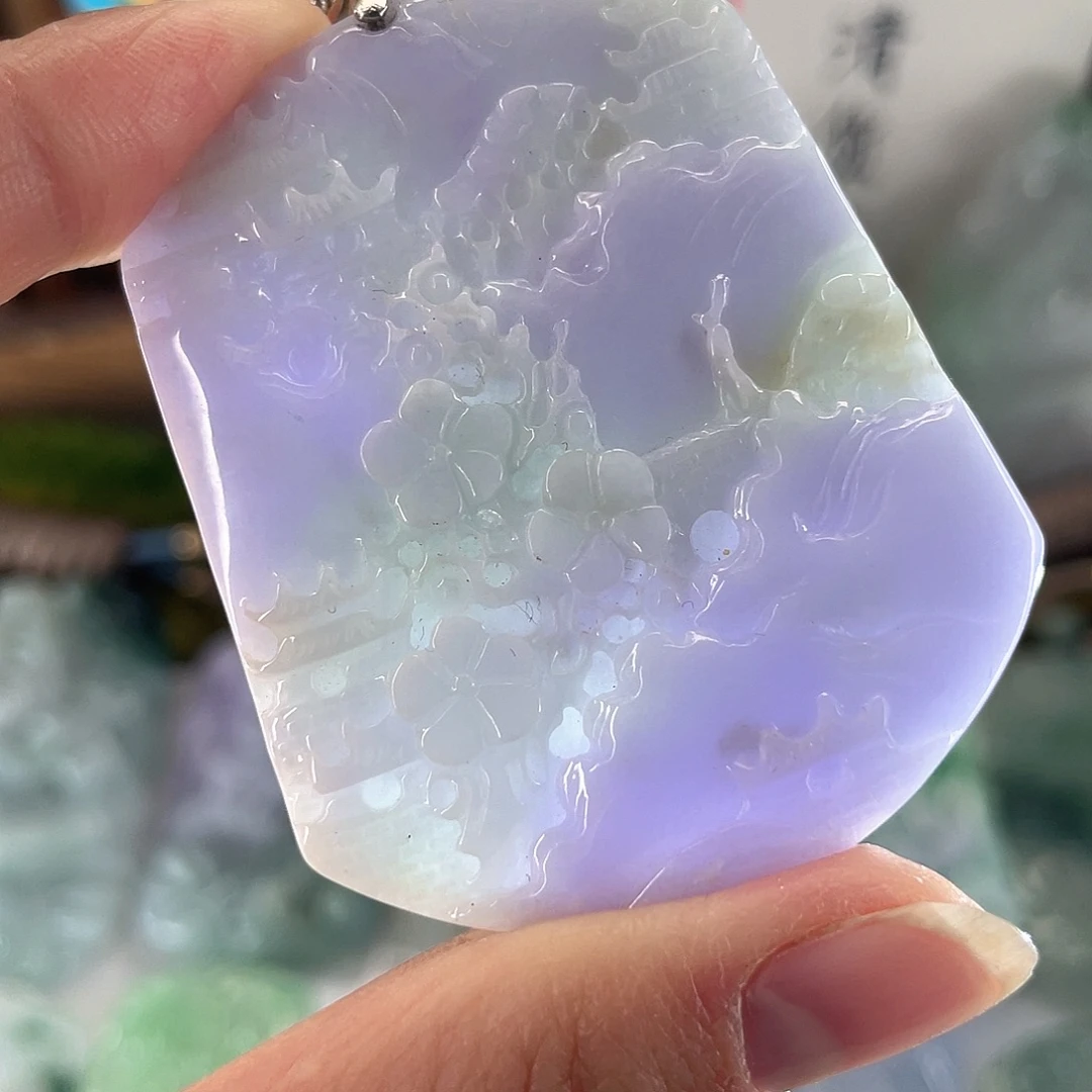 翡翠未镶嵌颈饰山水牌