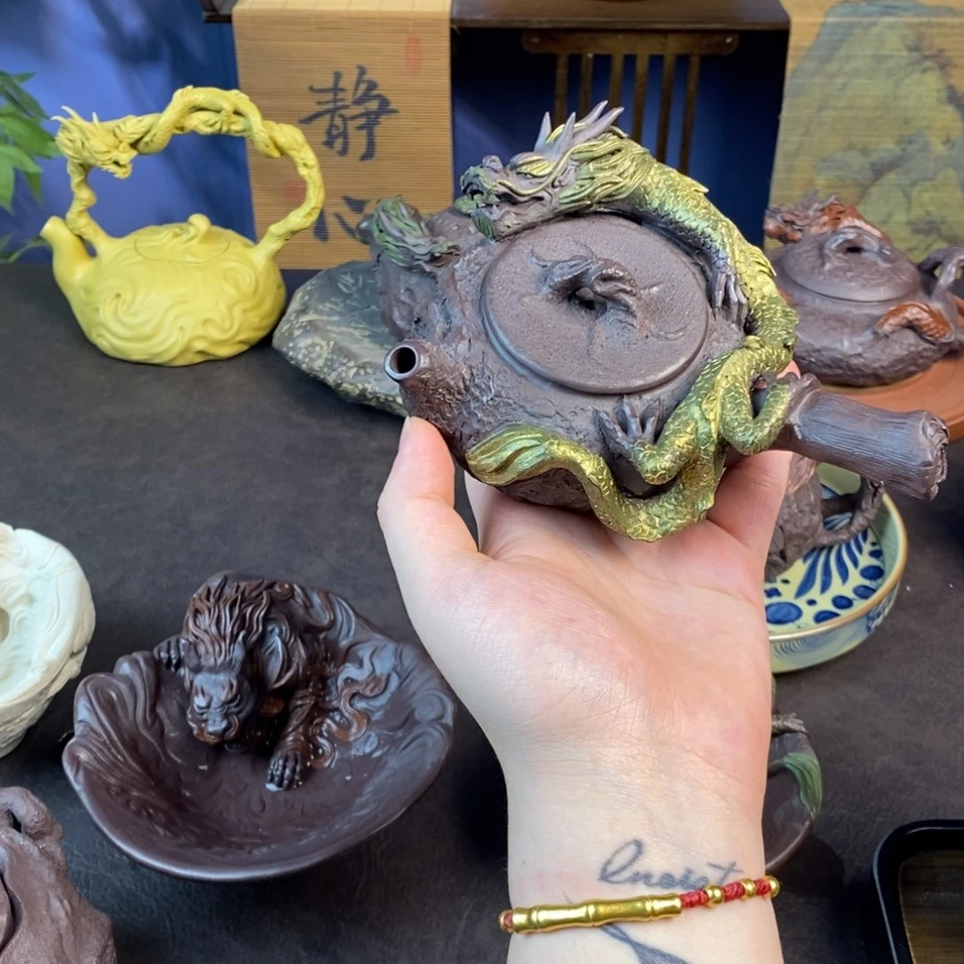 天***窗茶壶紫砂紫砂 龙壶