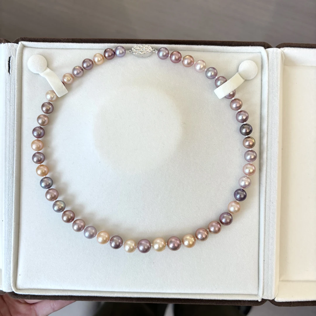 【泡泡糖】欧若风稀缺黄金点位8-10莫兰迪混彩紫色淡水珍珠项链S925